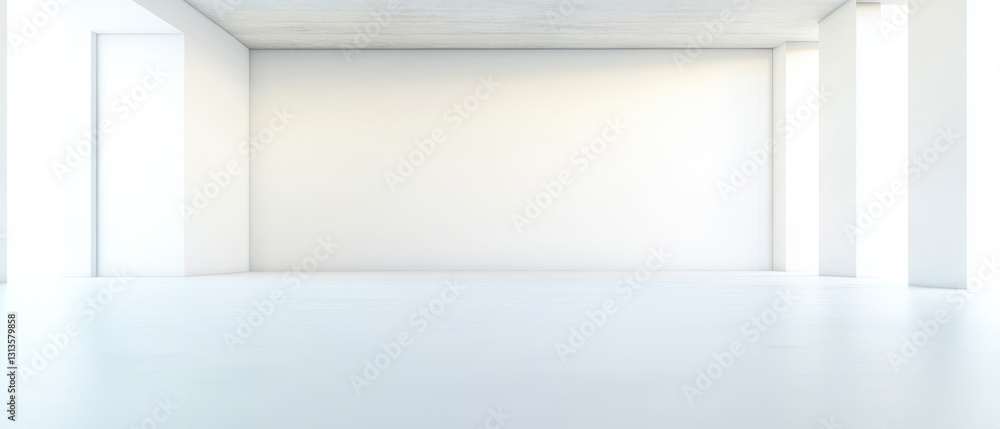 Fototapeta premium Bright and spacious empty interior with white walls and floor in modern design