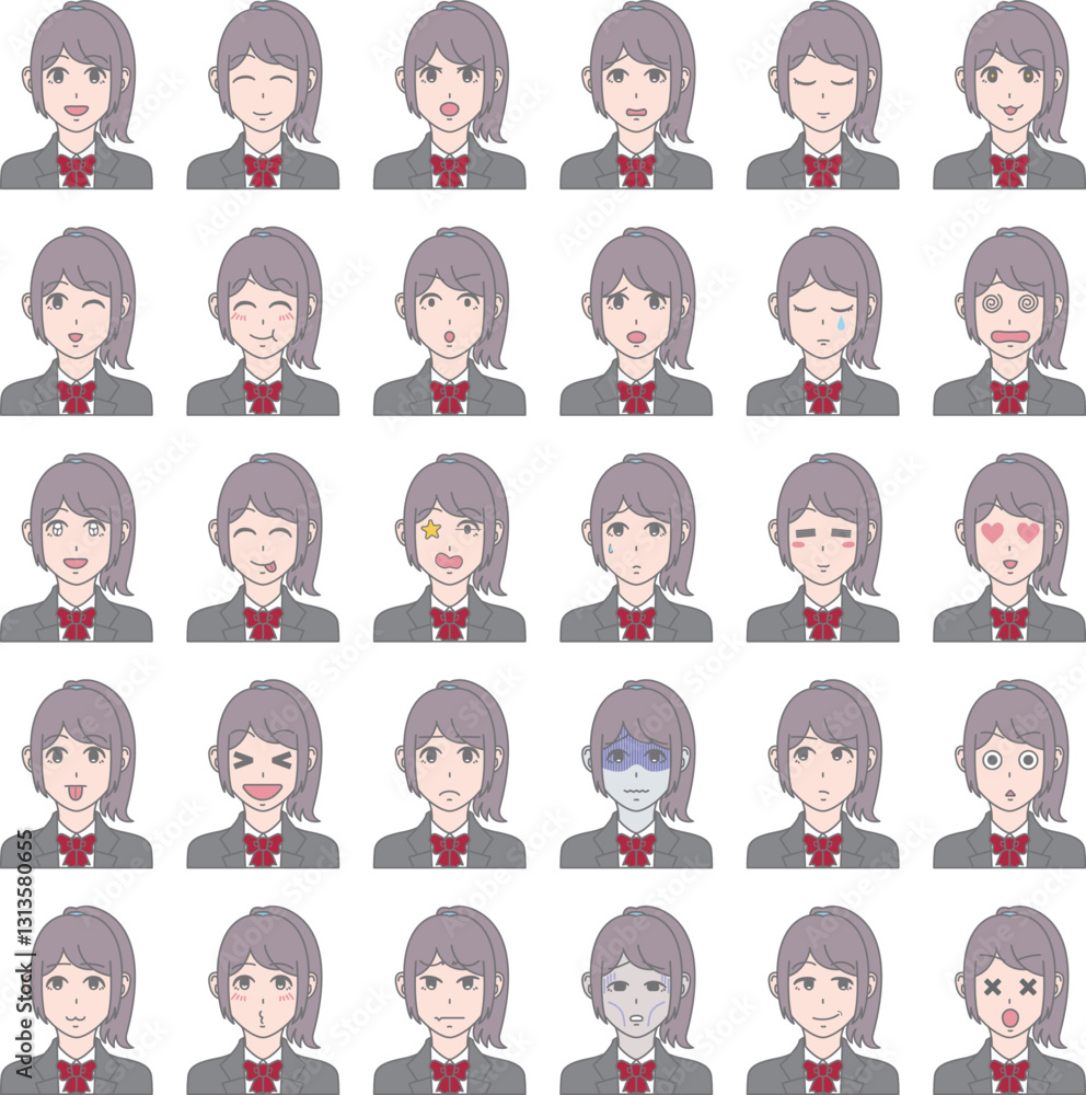 様々な表情の女性 セット 30パターン 学生服 様々な表情の女性 セット 30パターン 学生服