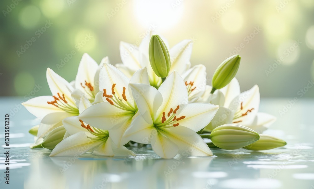 Beautiful white lilies in sunlight Beautiful white lilies in sunlight