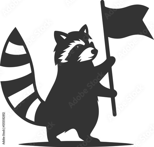 silhouette of a raccoon holding a tiny flag of protest animal vector
