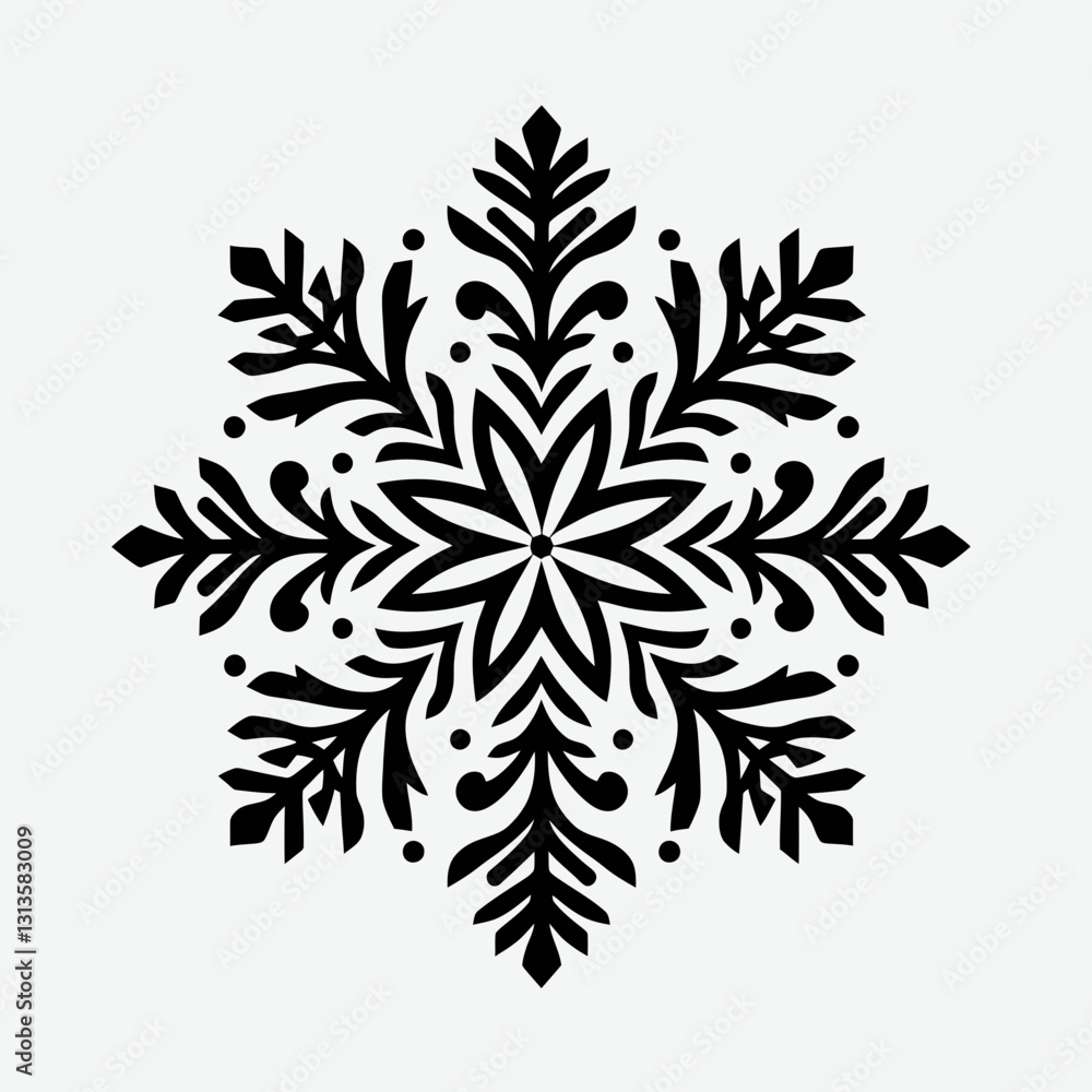 Fototapeta premium very simple flat and minimalist Snowflake silhouette in black on a white background