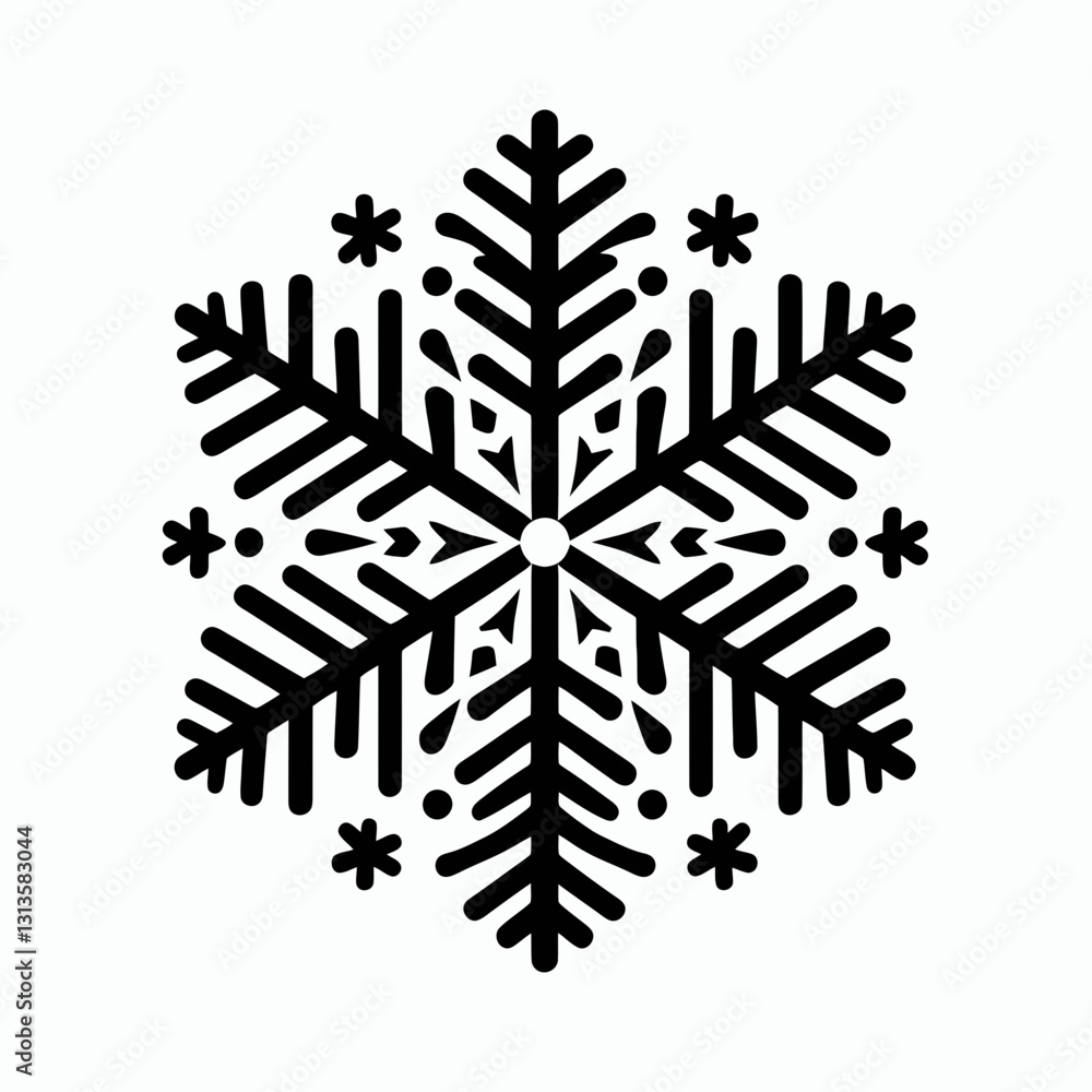 very simple flat and minimalist Snowflake silhouette in black on a white background very simple flat and minimalist Snowflake silhouette in black on a white background