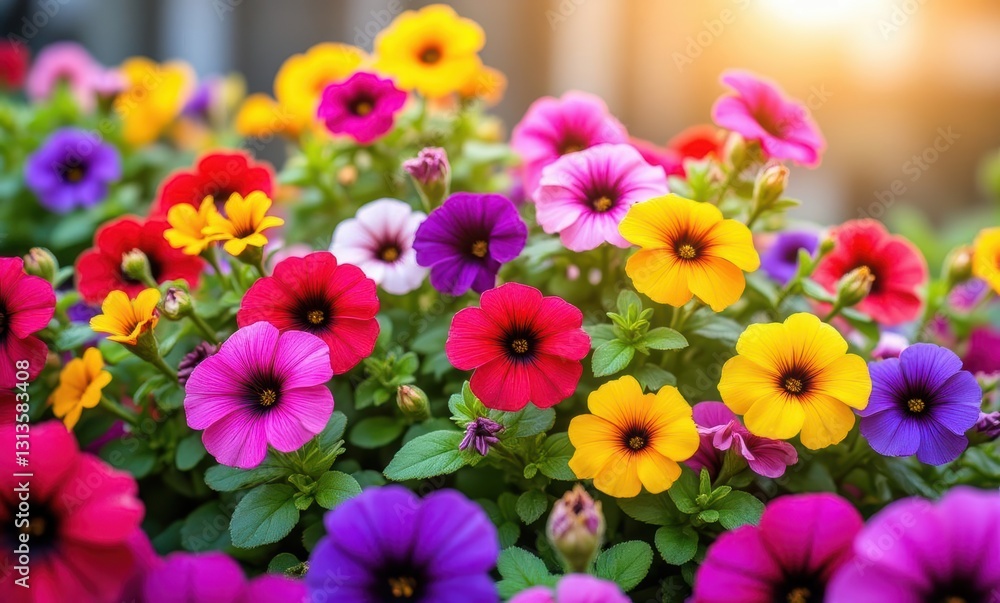 Colorful blooming flowers in sunlight Colorful blooming flowers in sunlight