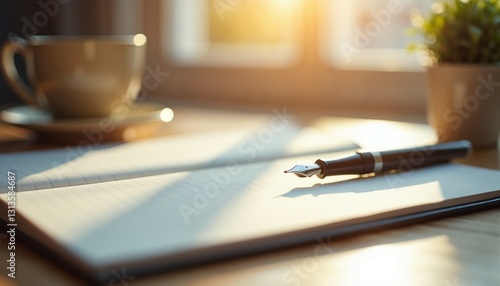 Open Notebook and Fountain Pen for Quiet Reflection