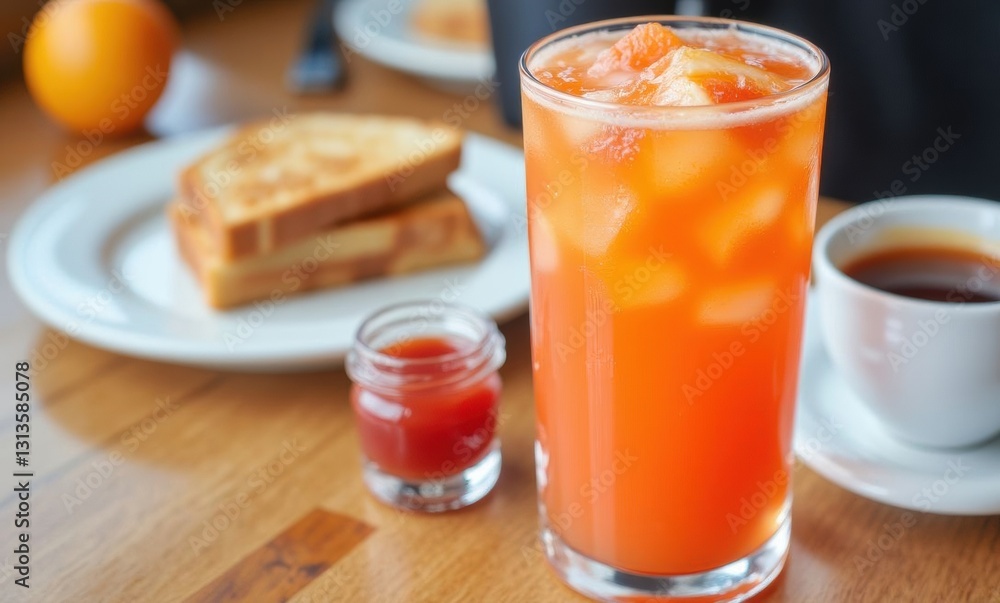 Refreshing iced drink with toast Refreshing iced drink with toast