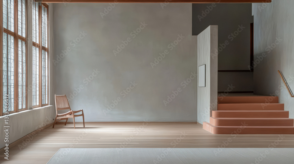 Fototapeta premium Contemporary indoor space with minimalistic design elements in neutral tones and natural light