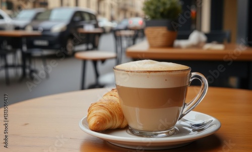 Delicious coffee and croissant photo