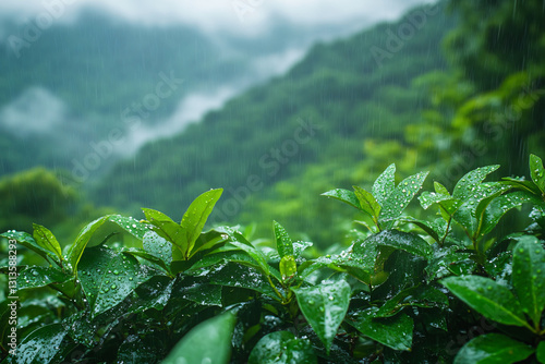 Lush Green Woods Embraced by Soft Rainfall, green, rain, nature, water, background, summer, weather, drop, wet, environment, rainfall, outdoor, season, rainy, natural, climate, storm, landscape. 