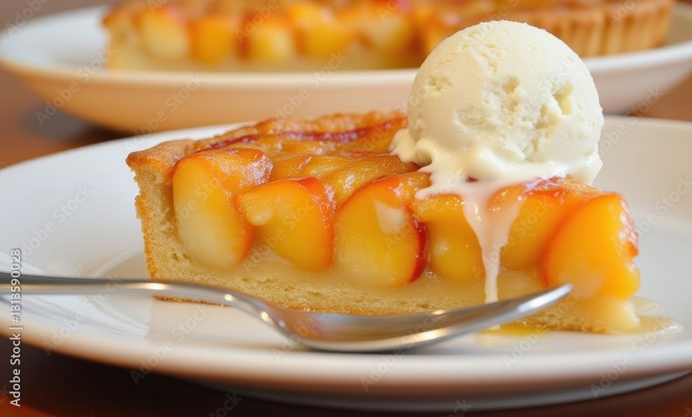 Peach tart with vanilla ice cream Peach tart with vanilla ice cream