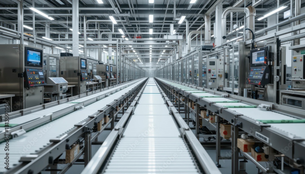 Industrial Production Line with Machinery and Conveyor System Industrial Production Line with Machinery and Conveyor System