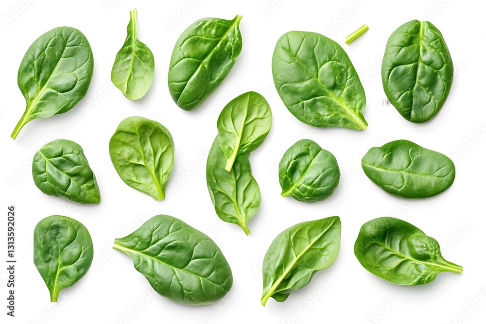Freshly harvested spinach leaves cut out isolated on white background for culinary or health related use Freshly harvested spinach leaves cut out isolated on white background for culinary or health related use