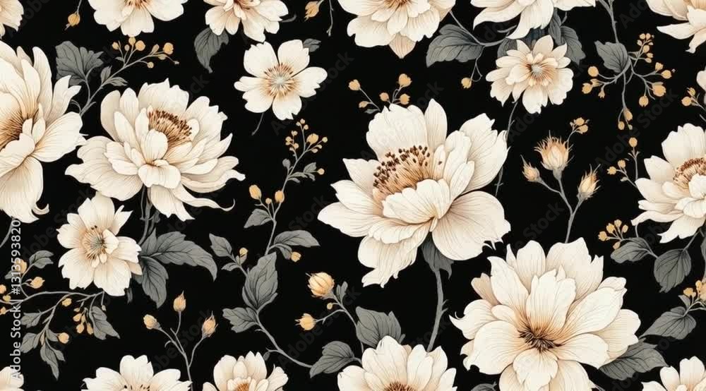 Floral pattern seamless black background