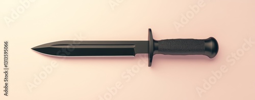 Black Tactical Knife on Pastel Background photo