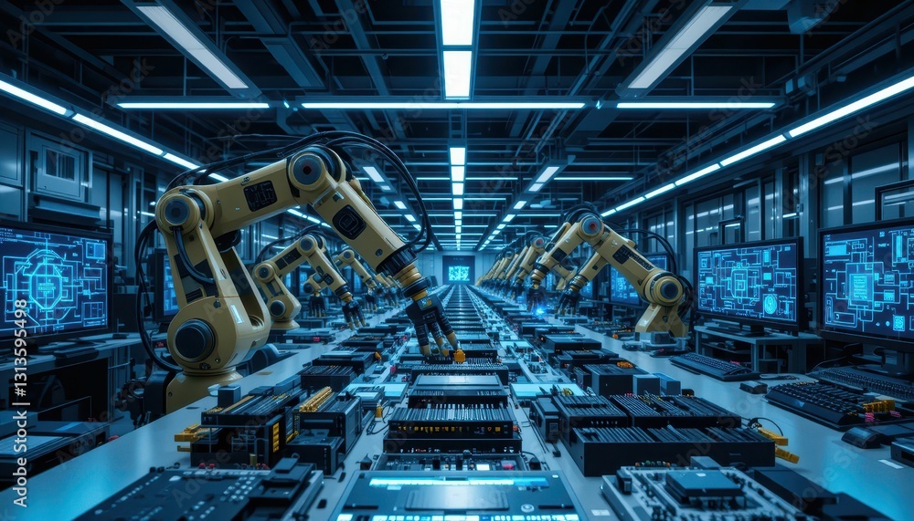 Fototapeta premium Advanced Robotics in Modern Manufacturing Facility with Automation