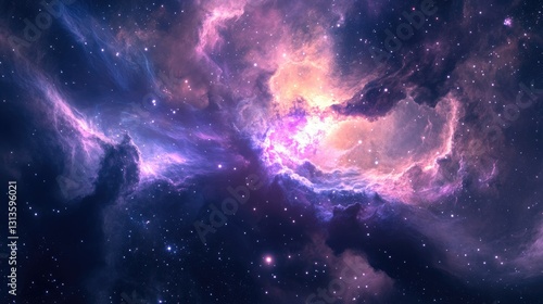 A colorful nebula filled with shining bright stars in space