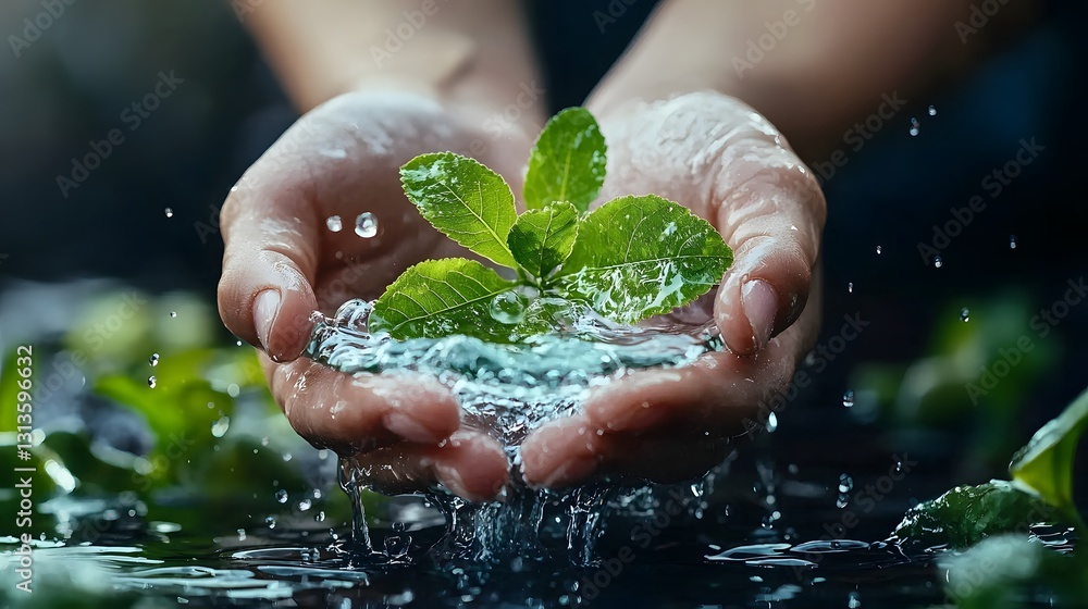 Cupped Hands of a Child Gently Holding Refreshing Pure Natural Spring Water to Highlight the Importance of Water Conservation and Environmental Preservation Cupped Hands of a Child Gently Holding Refreshing Pure Natural Spring Water to Highlight the Importance of Water Conservation and Environmental Preservation