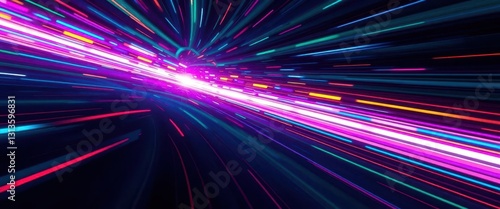 Vibrant  multicolored streaks of light  supersonic speed  entering and exiting frame  shine  beams