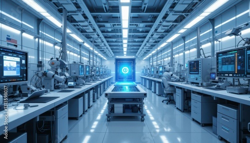 High-Tech Laboratory with Futuristic Equipment and Digital Displays