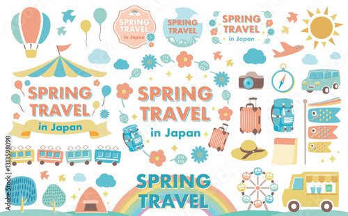 旅行・アウトドアシーンにぴったりな背景フレームとイラスト_こいのぼりなど日本の5月のgw(ゴールデンウィーク)をイメージしたセット