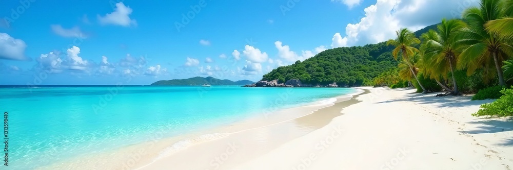 Pristine white sand beach with turquoise waters of Seychelles, travel, vacation Pristine white sand beach with turquoise waters of Seychelles, travel, vacation