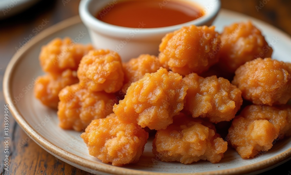 Crispy golden fried snacks with sauce Crispy golden fried snacks with sauce