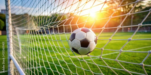 Close-up of a soccer net with mesh details and ball holes   athletics  sports equipment