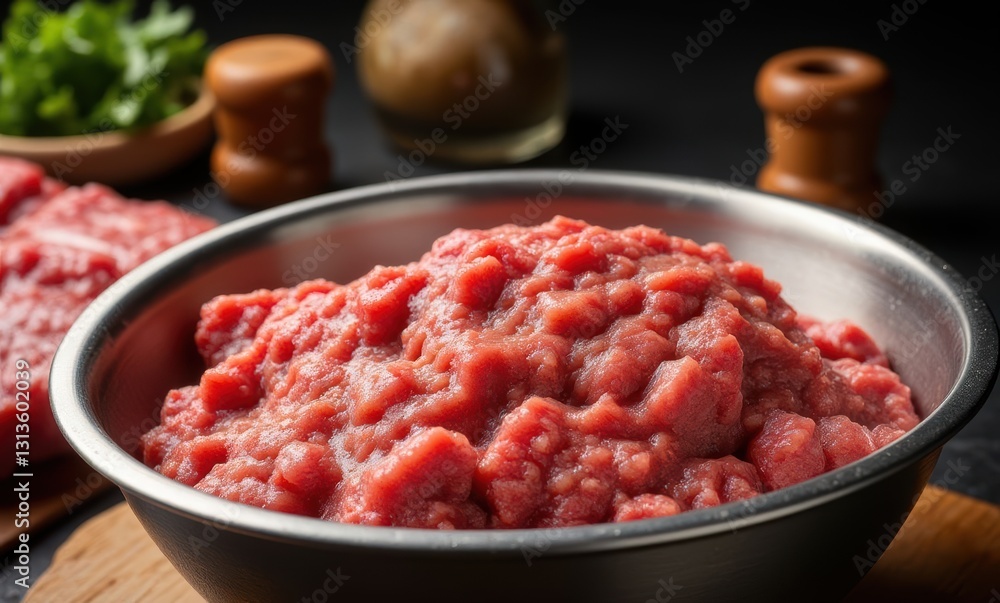 Fresh ground beef in bowl Fresh ground beef in bowl