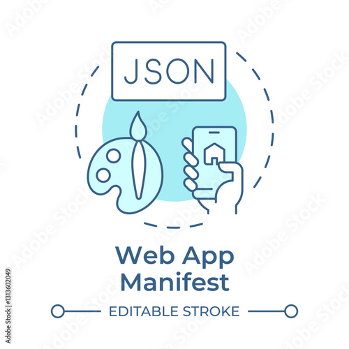 Web app manifest soft blue concept icon. JSON file providing metadata for application. Component of PWAs. Round shape line illustration. Abstract idea. Graphic design. Easy to use in presentation
