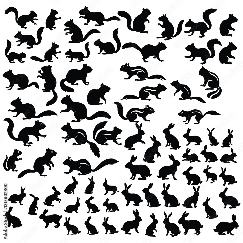 Squirrel and Rabbit Silhouettes Vector Set. Squirrel and Rabbit Silhouettes Vector Set.