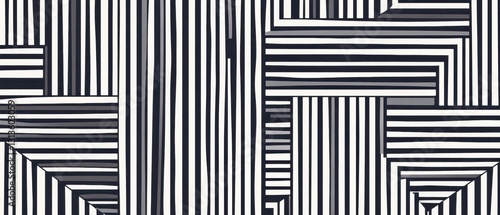 Abstract Monochrome Pattern with Horizontal and Vertical Stripes Creating Geometric Shape and Texture for Modern Design