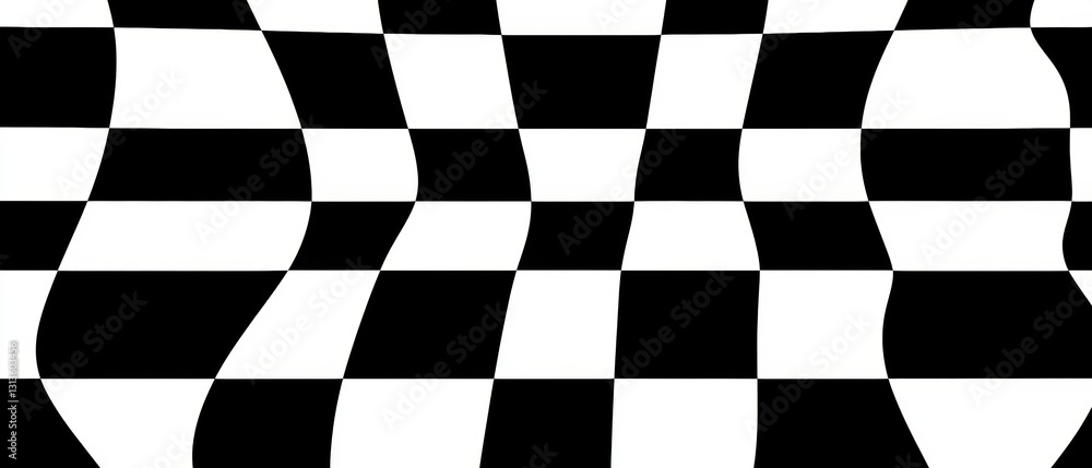 Abstract patterned background with curved black and white checkered squares creating a visually dynamic and modern design for creative projects Abstract patterned background with curved black and white checkered squares creating a visually dynamic and modern design for creative projects
