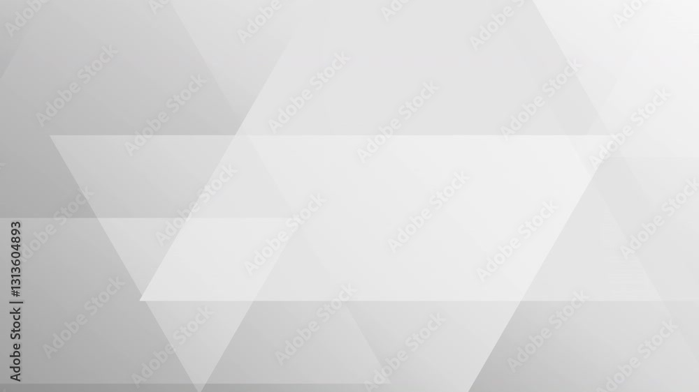 Minimal white and gray abstract motion background with layered transparent triangles