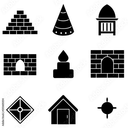 Masonry Silhouette Icon Set Vector Art Illustration. Construction and Building Icon