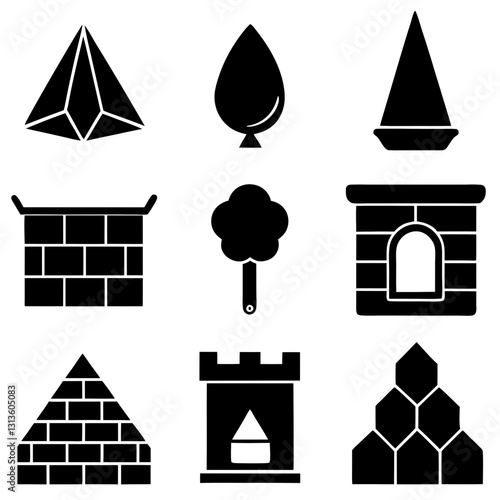 Masonry Silhouette Icon Set Vector Art Illustration. Construction and Building Icon