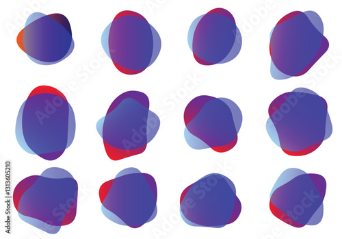 Set of 12 liquid colorful gradient blob shape abstract elements. Blob shape from set for background