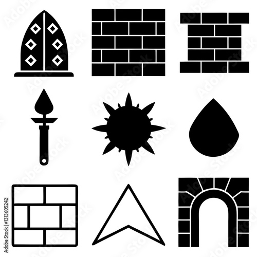 Masonry Silhouette Icon Set Vector Art Illustration. Construction and Building Icon