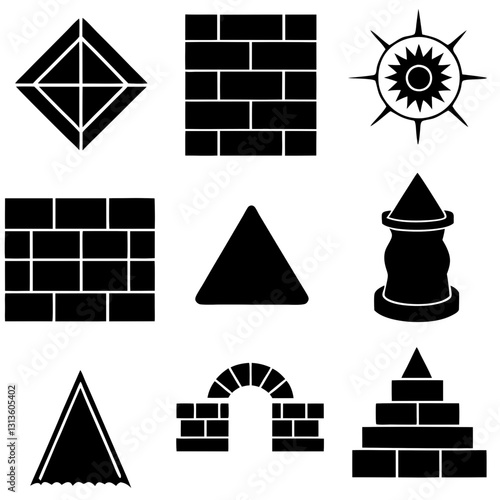 Masonry Silhouette Icon Set Vector Art Illustration. Construction and Building Icon