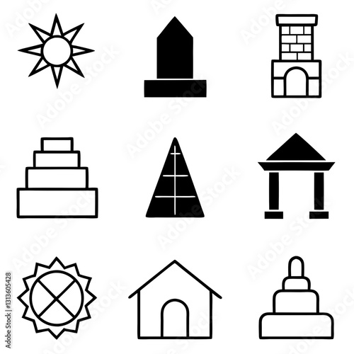 Masonry Silhouette Icon Set Vector Art Illustration. Construction and Building Icon