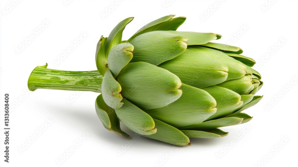 Single Artichoke on a White Isolated Background. Generative AI Single Artichoke on a White Isolated Background. Generative AI