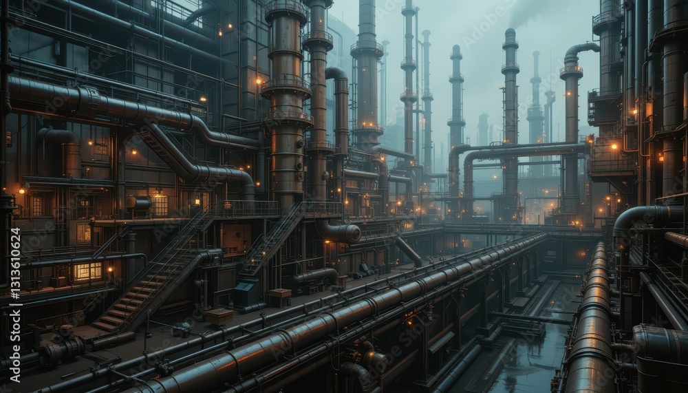 Industrial Complex with Pipes and Steam in Urban Environment Industrial Complex with Pipes and Steam in Urban Environment