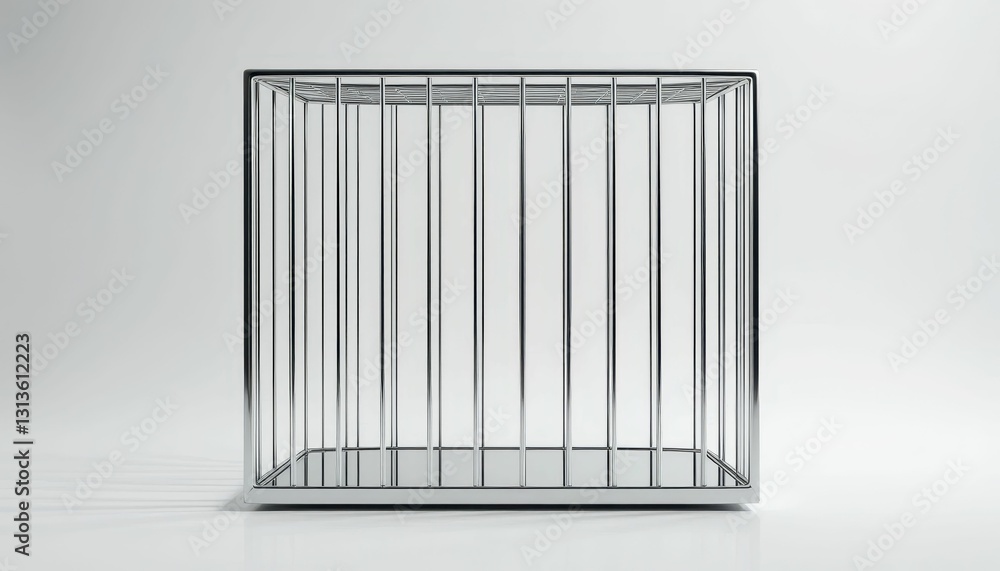 Empty Metal Cage with Vertical Bars Isolated on White Background Empty Metal Cage with Vertical Bars Isolated on White Background