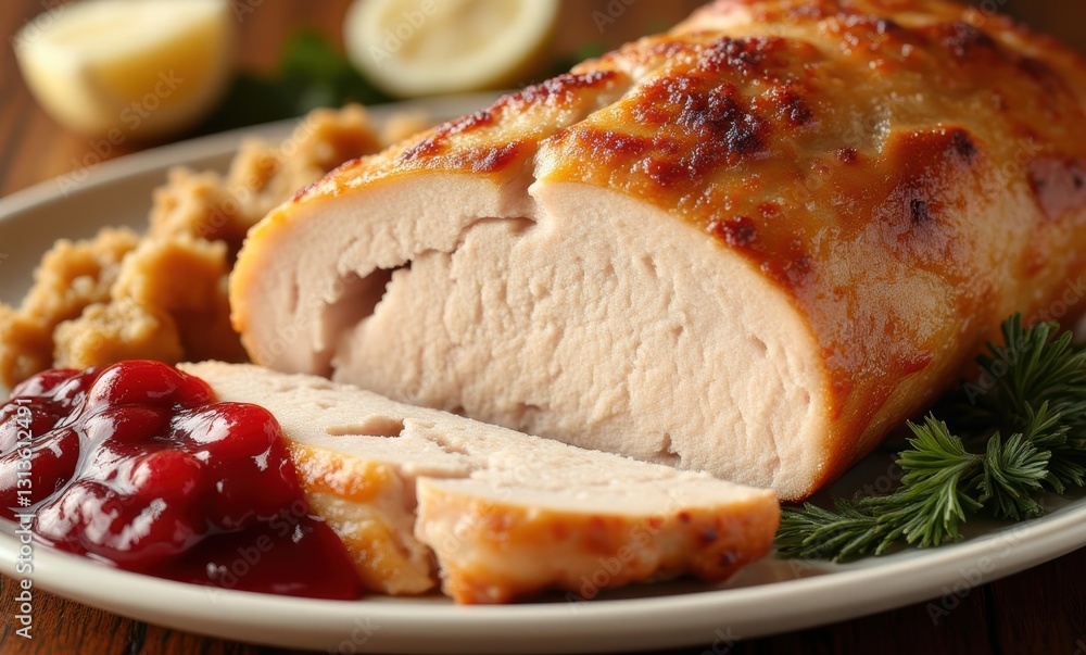 Succulent sliced turkey with sides Succulent sliced turkey with sides