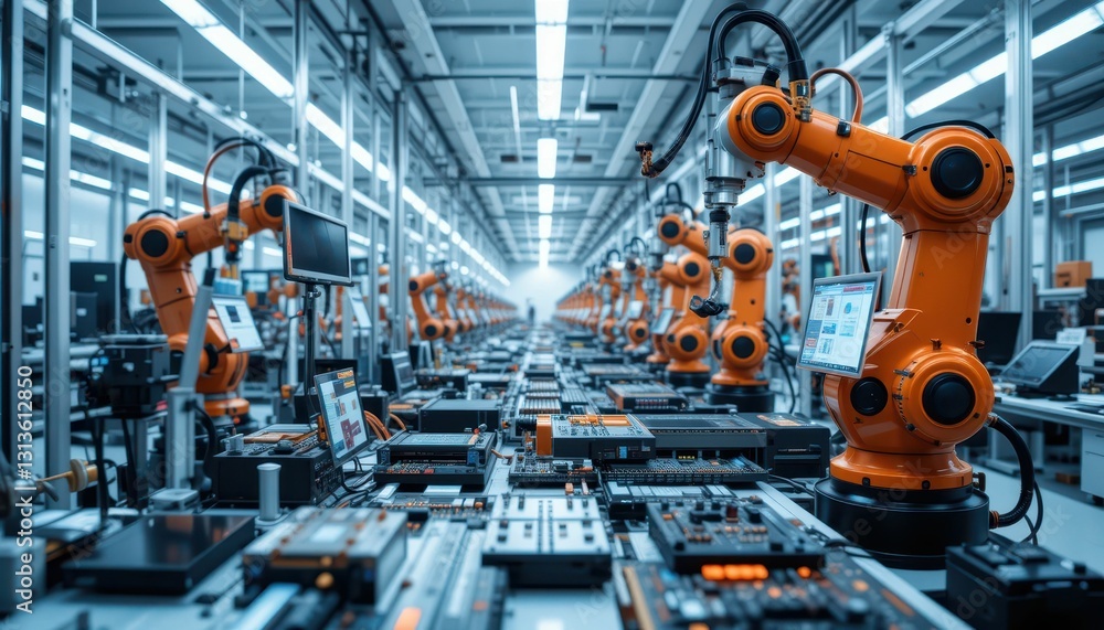 Advanced Robotic Arms in Modern Industrial Factory Environment Advanced Robotic Arms in Modern Industrial Factory Environment