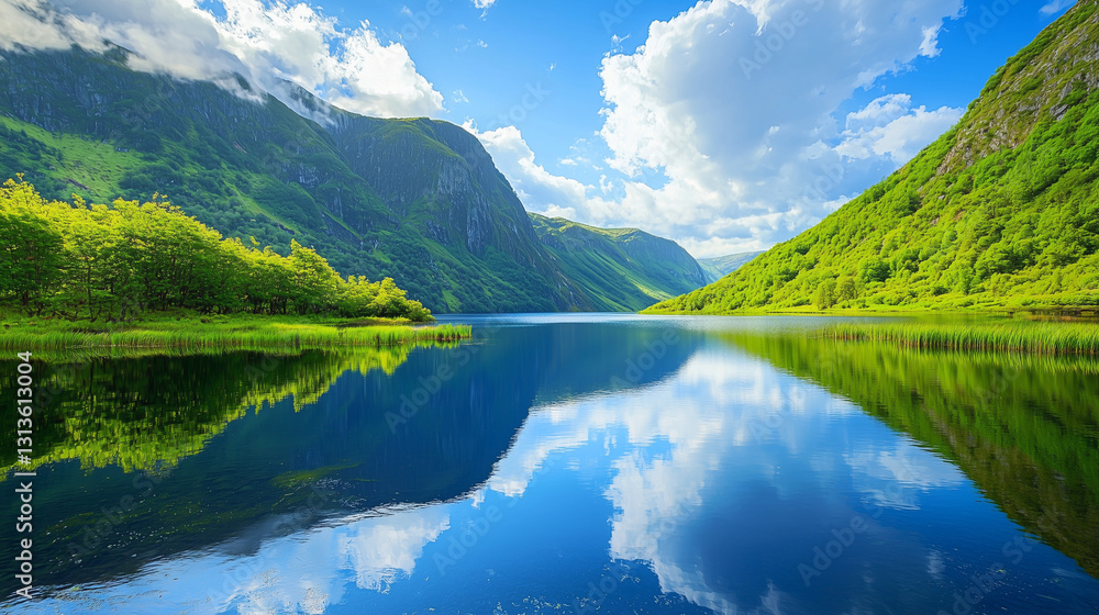 A serene lake surrounded by lush spring greenery, reflecting the blue sky and white clouds. The peaceful scene evokes tranquility, nature’s beauty, and the refreshing spirit of spring.
A serene lake surrounded by lush spring greenery, reflecting the blue sky and white clouds. The peaceful scene evokes tranquility, nature’s beauty, and the refreshing spirit of spring.