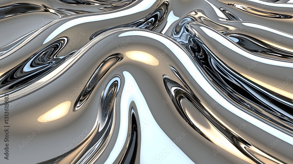 Fototapeta premium Abstract Swirling Metallic Liquid Silver and Gold Reflective Surface