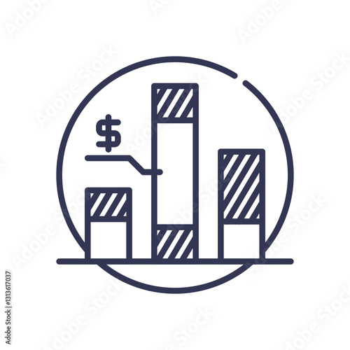 Bar chart with dollar sign symbolizing budget prioritization.