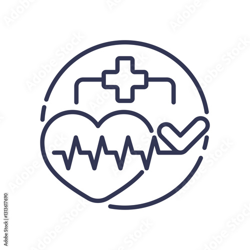 Heart with ECG line, cross, and checkmark symbolizing health and wellness.