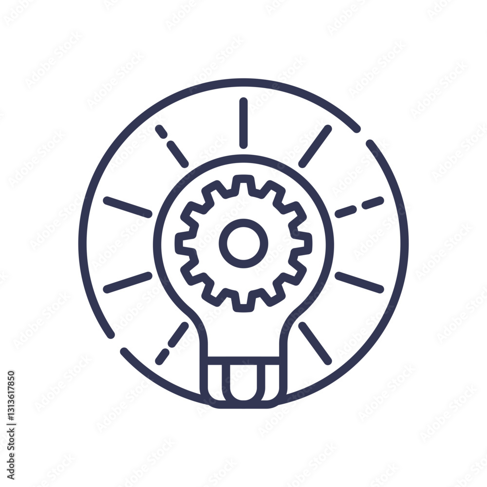 Light bulb with gear symbolizes innovative solutions and creative problem-solving. Light bulb with gear symbolizes innovative solutions and creative problem-solving.