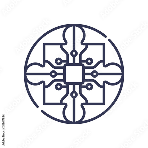 Circular circuit design symbolizes integration and compatibility.