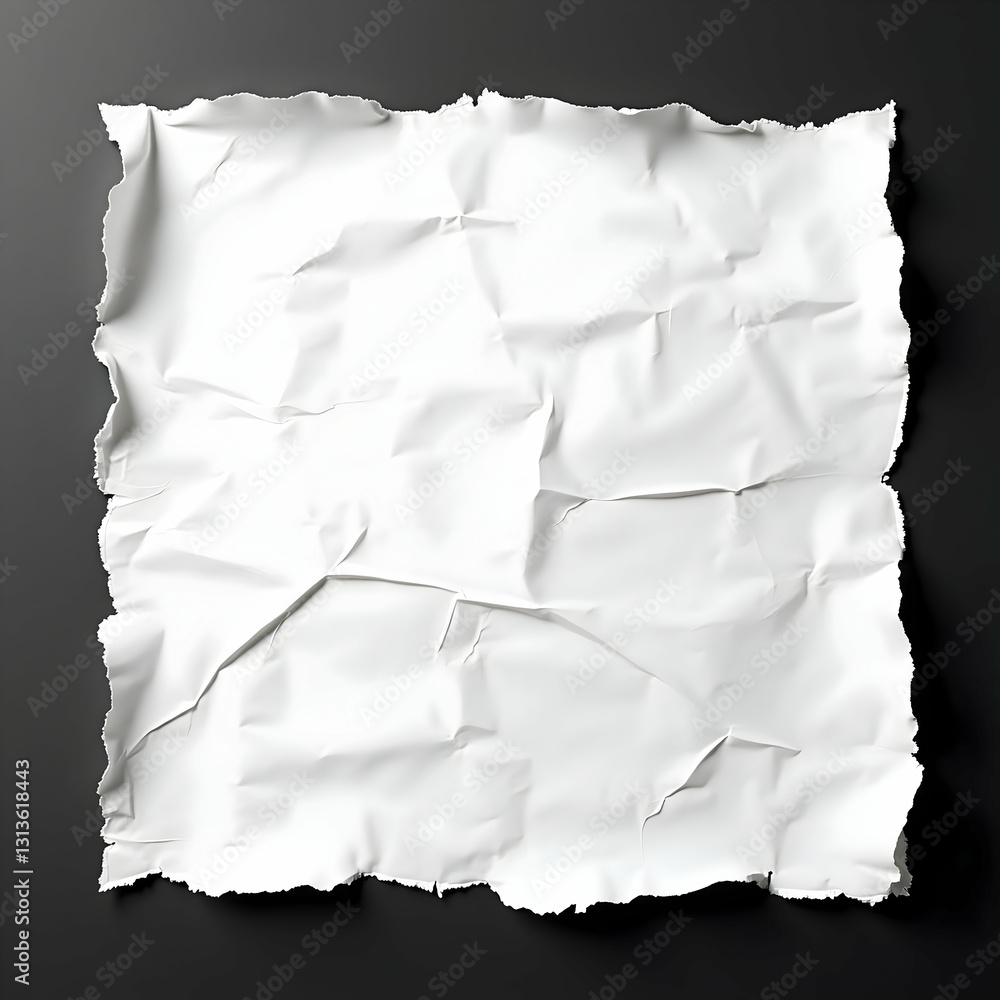 Obraz premium Abstract Folds: A Minimalist Monochrome Study of Paper’s Torn and Crumpled Surfaces, Showcasing Shadows, Highlights, and Geometric Creases in High-Contrast Detail. 